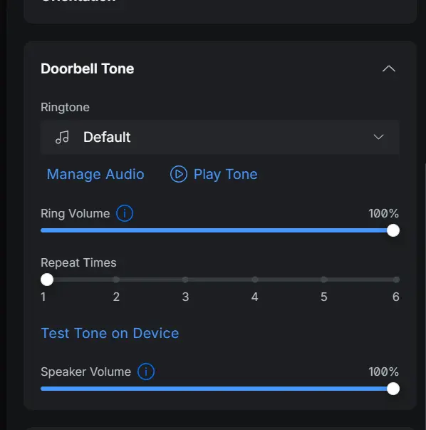 Image showing doorbell tone menu of interface, which allows customizing the ringtone.