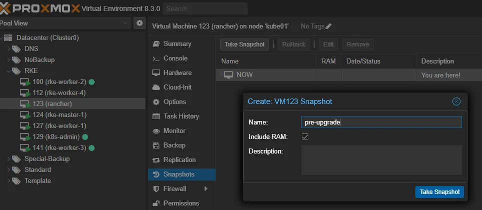 Take a snapshot of rancher