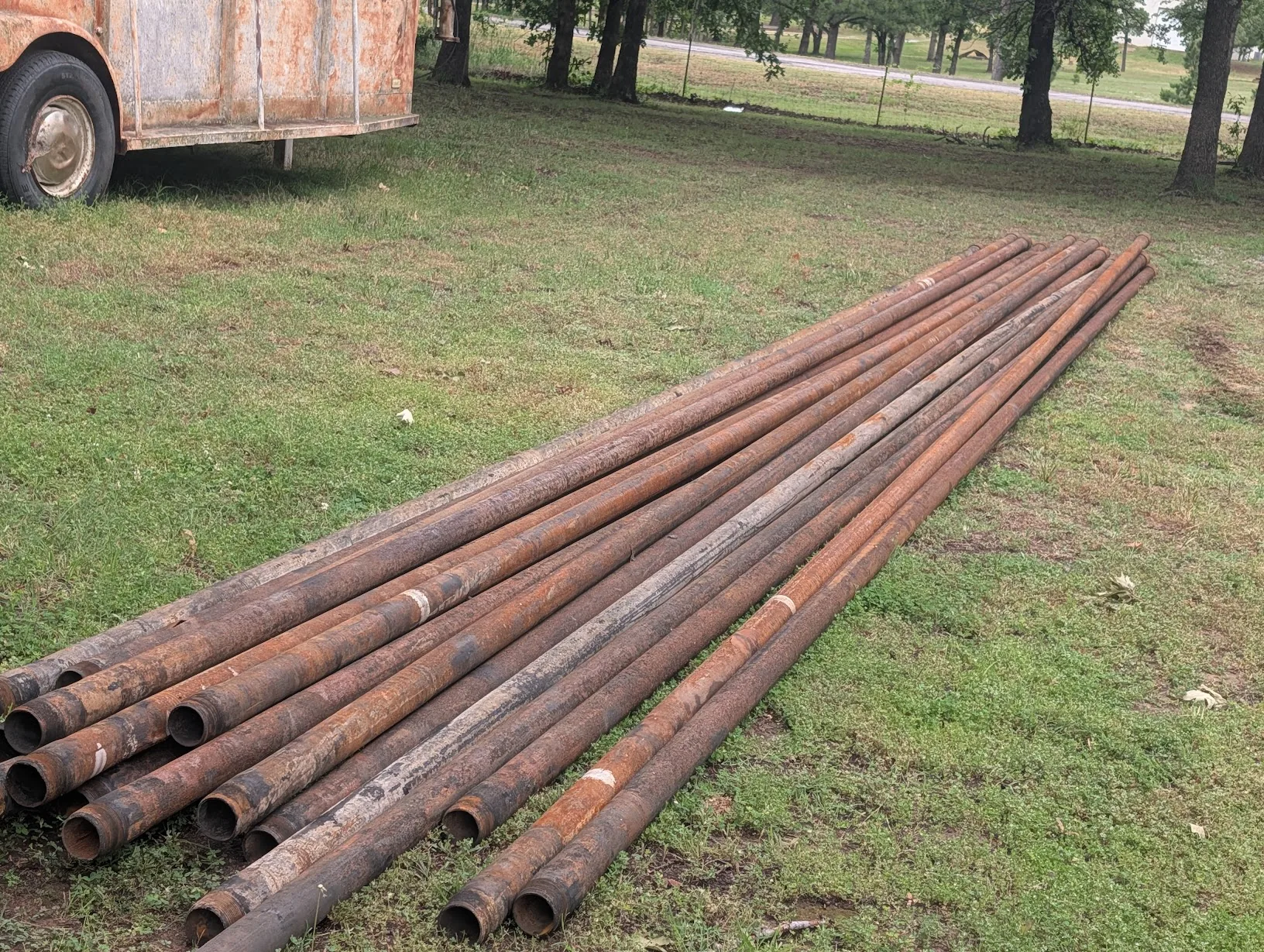 Stack of 2-7/8 inch drill-string steel pipe for the panel rack