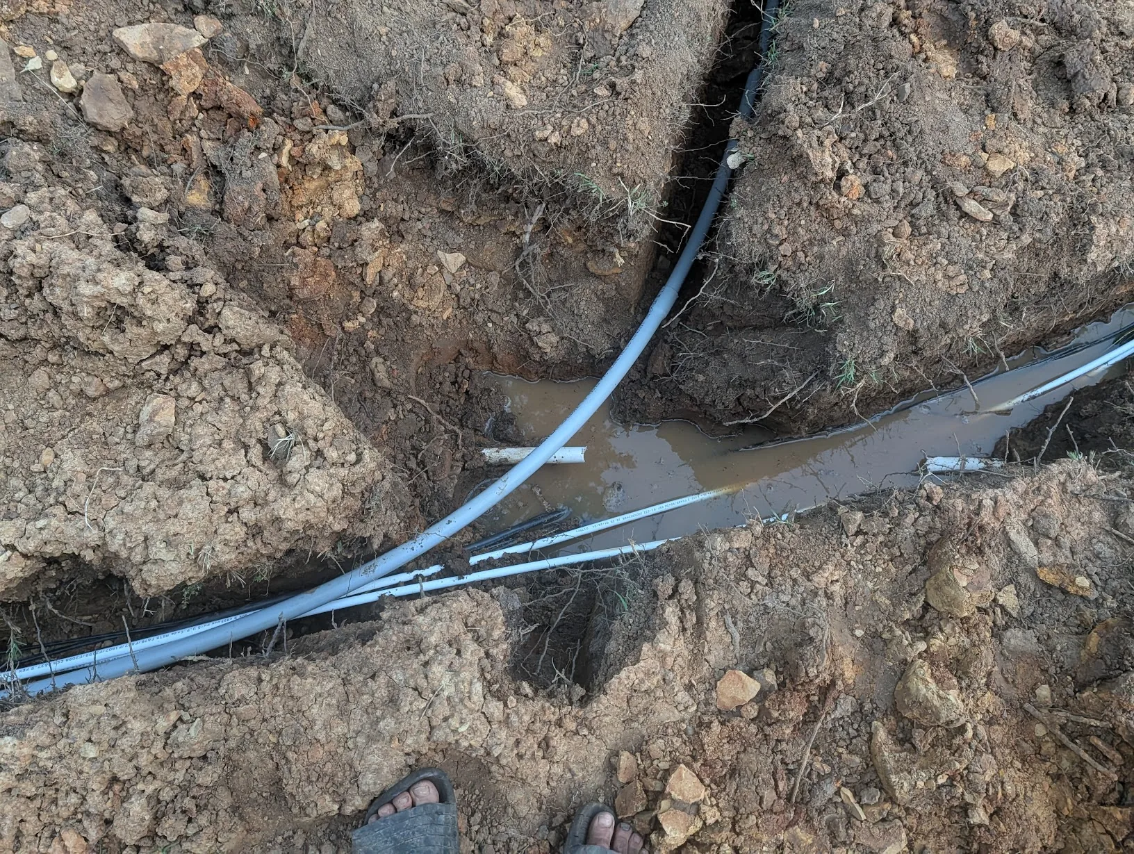 The shop water line that was cut while trenching