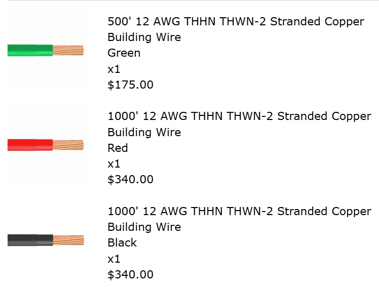 2,500 ft spool of 12AWG THWN-2 wire