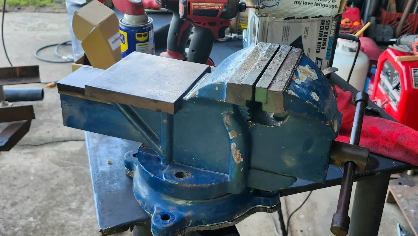 Photo showing the vise being test-fit onto the new mounting system