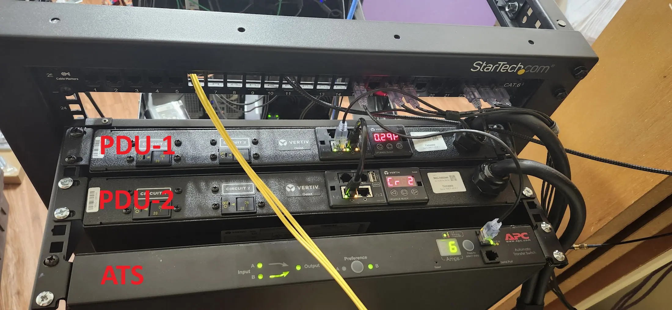 Image showing both PDUs, and the ATS mounted at the rear of my rack