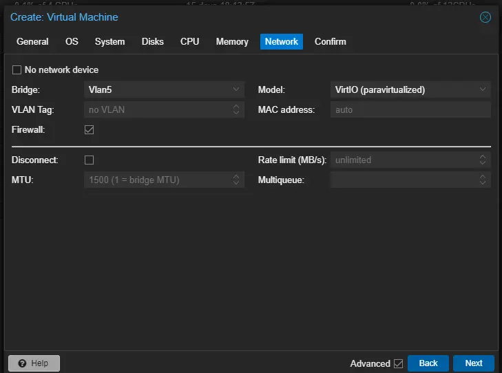 Create VM - Networking Tab