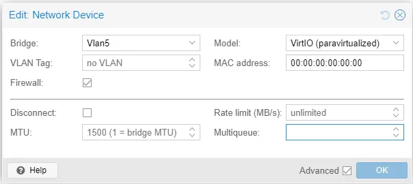Image showing edit network device, with mac address zeroed out
