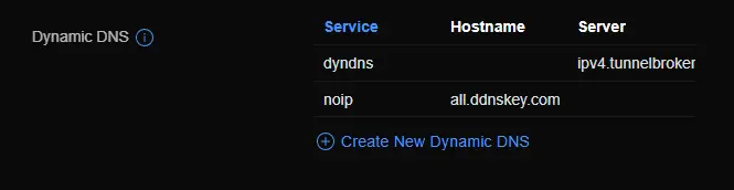 Image showing a list of configured DDNS hostnames in Unifi.